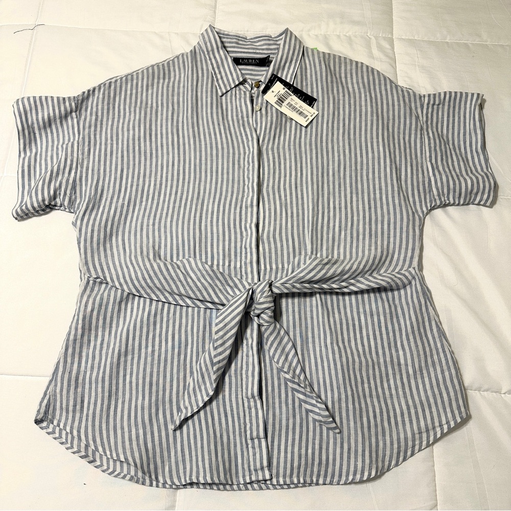 Ralph Lauren Blue and White Striped Shirt • Large • NWT